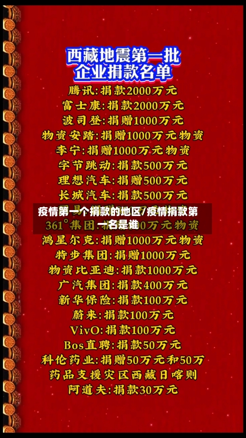 疫情第一个捐款的地区/疫情捐款第一名是谁