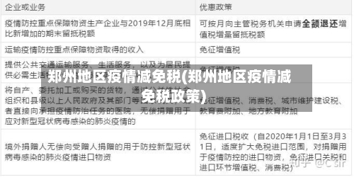 郑州地区疫情减免税(郑州地区疫情减免税政策)