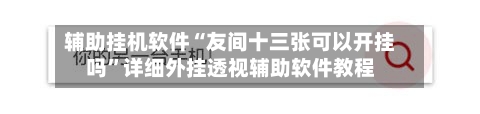 辅助挂机软件“友间十三张可以开挂吗”详细外挂透视辅助软件教程-第2张图片